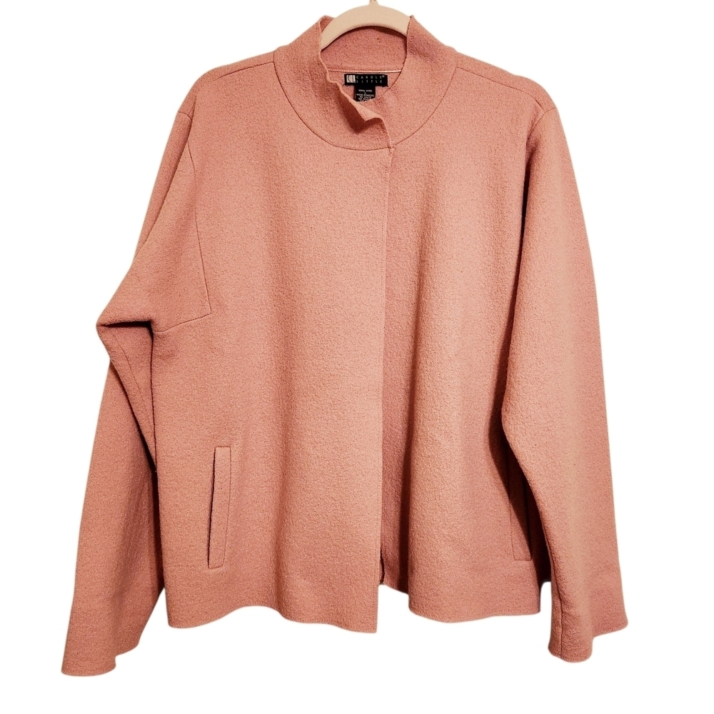 Carole Little | Women's Pink Mockneck Wool Two-Button Jacket (Size Large)